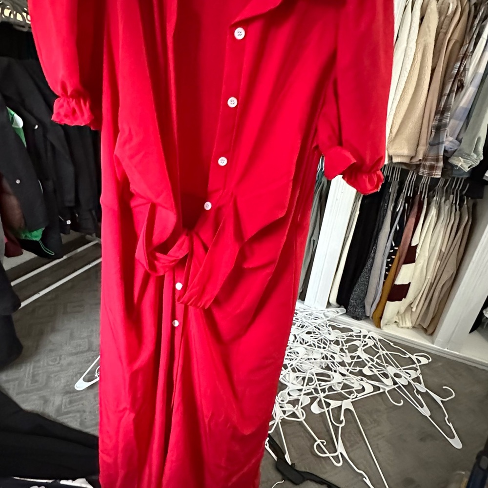 Vibrant Red Button-Up Dress
